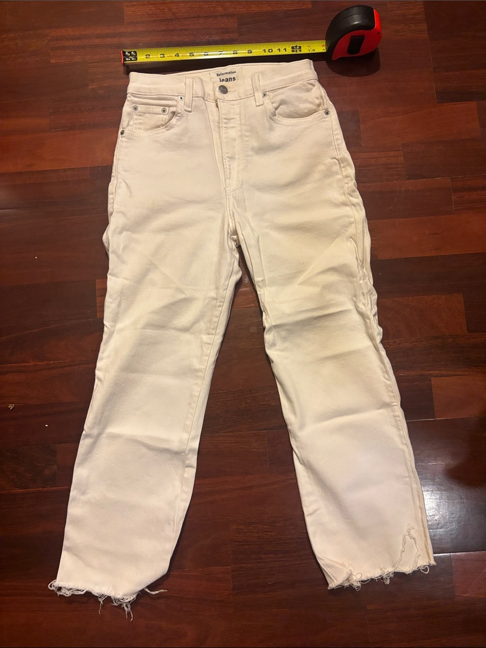 Reformation High-Rise Liza straight crop ivory white Jeans raw hem size 26
